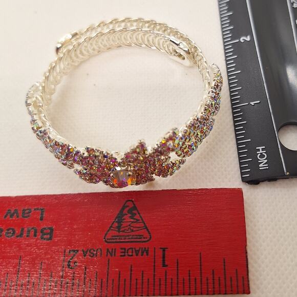 Statement Cuff Bracelet AB Rhinestones Silver Tone - Picture 4 of 4